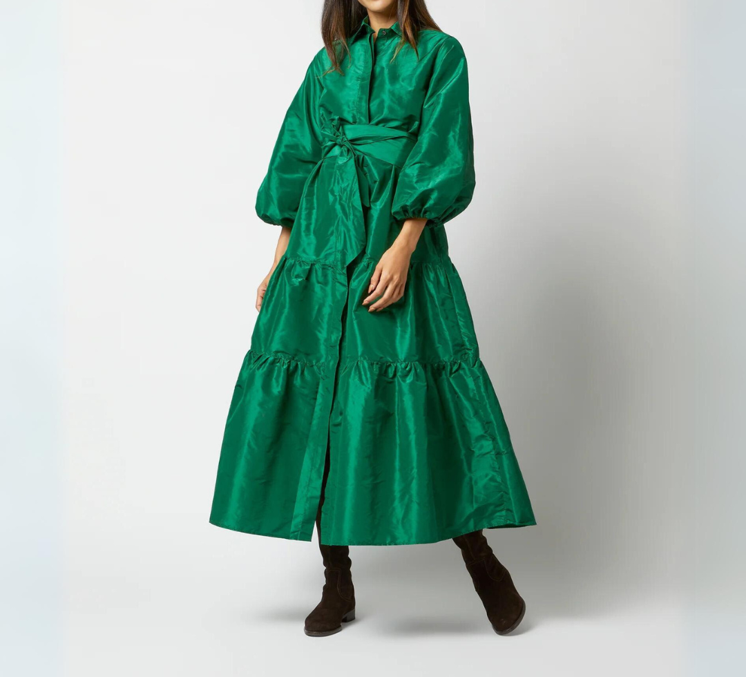 zara green taffeta dress Shiloh Dress In Green Roses On Marble Print Taffeta Faille